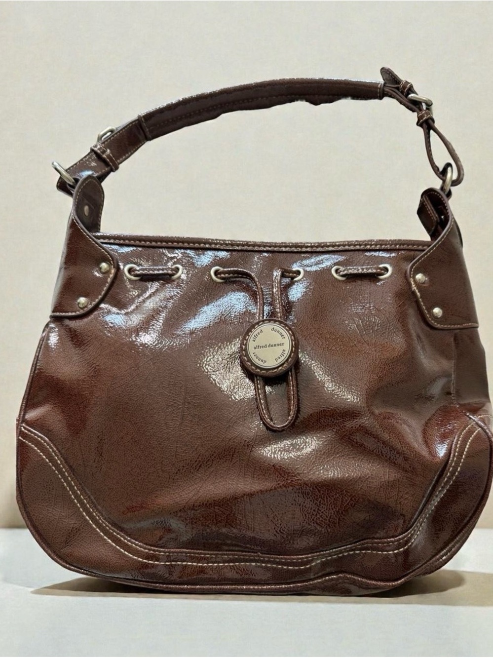 Alfred Dunner Glossy Brown Patent-Style Shoulder Bag